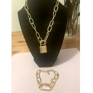 ✅ LOUIS VUITTON padlock Authentic and unbranded Gold Chain Necklace and Bracelet